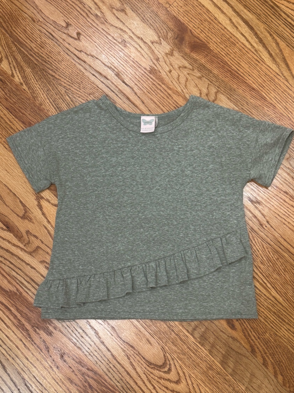 Paper Crane Girls Sage Green Ruffle-Hem Short Sleeve Top